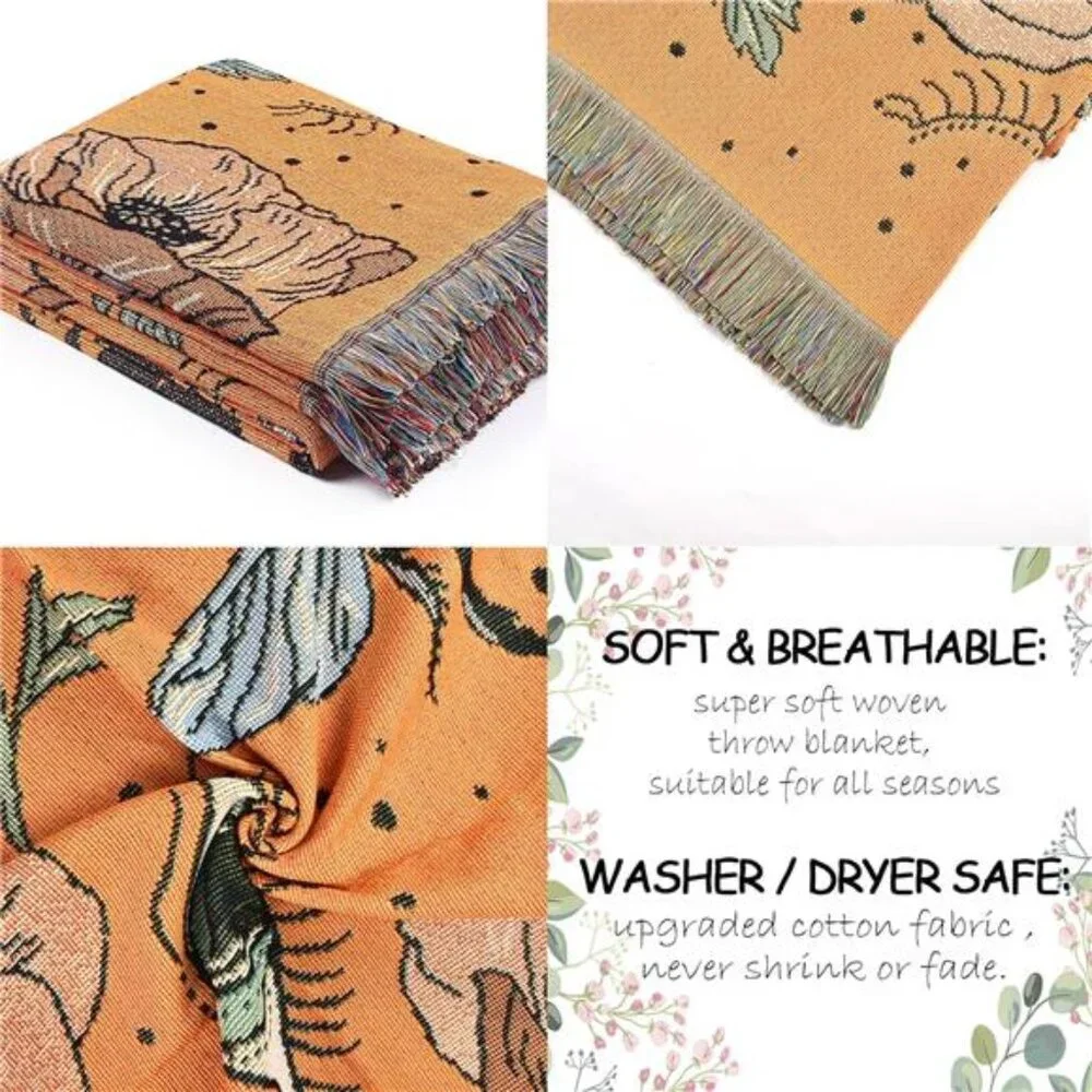 Boho Throw Blanket Reversible Cotton Hippie Room Decor (50'x60')